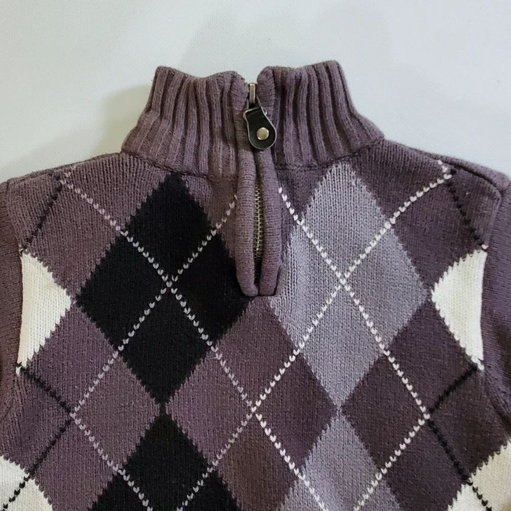 K1423 * Children's Place Argyle 1/4 Zip Sweater Charcoal Gray White Size S 5/6